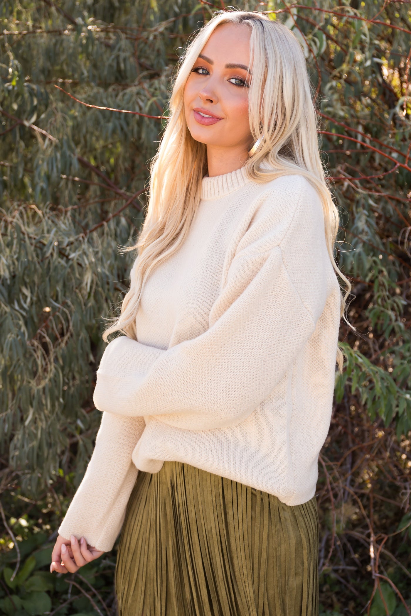 Cream Loose Sleeve Thick Knit Sweater