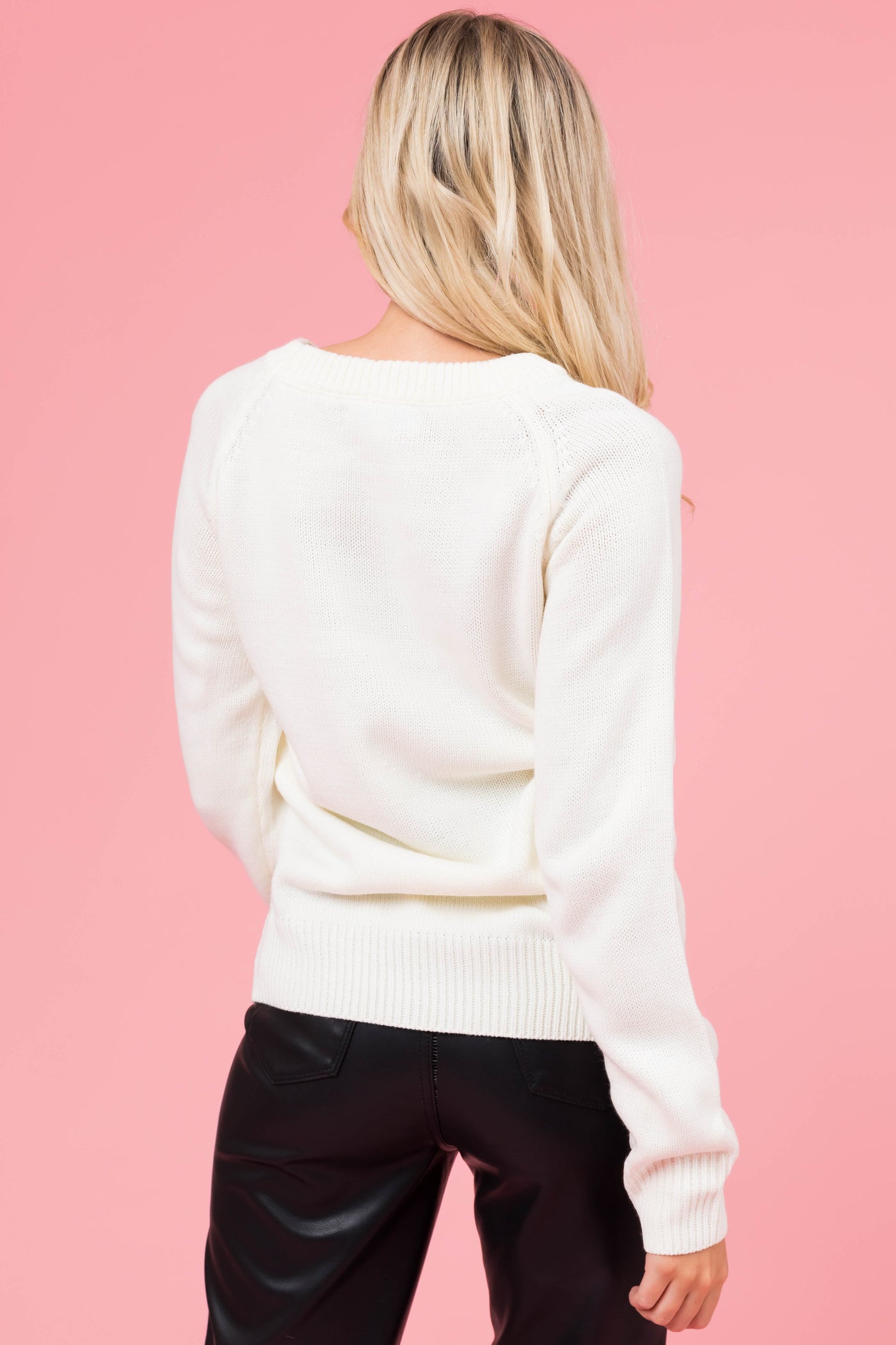 Cream 'Love' Heart Graphic Long Sleeve Sweater