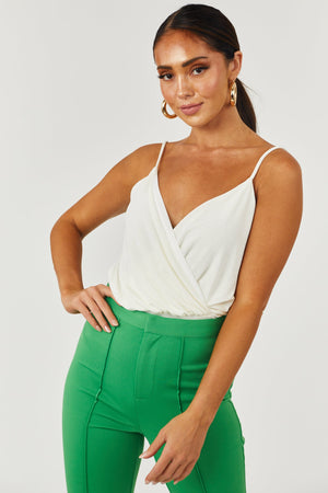 Cream Sleeveless V Neck Knit Bodysuit