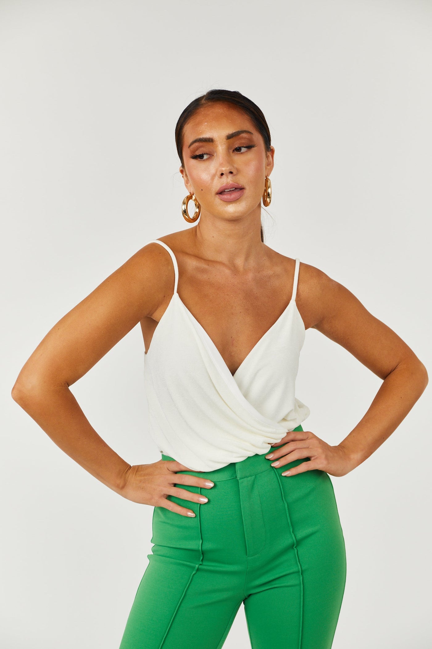 Cream Sleeveless V Neck Knit Bodysuit