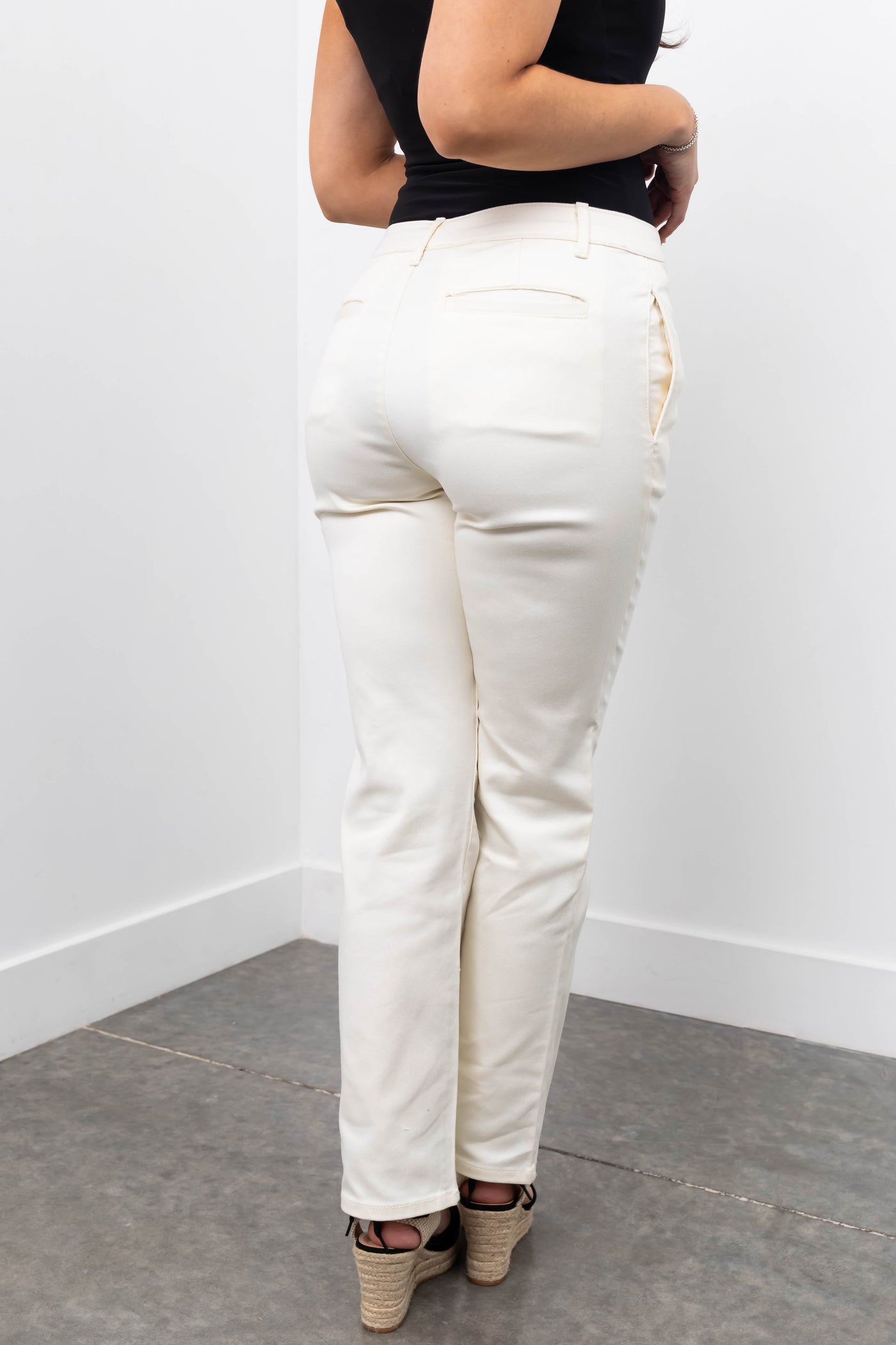 Cream Straight Fit High Waisted Twill Jeans