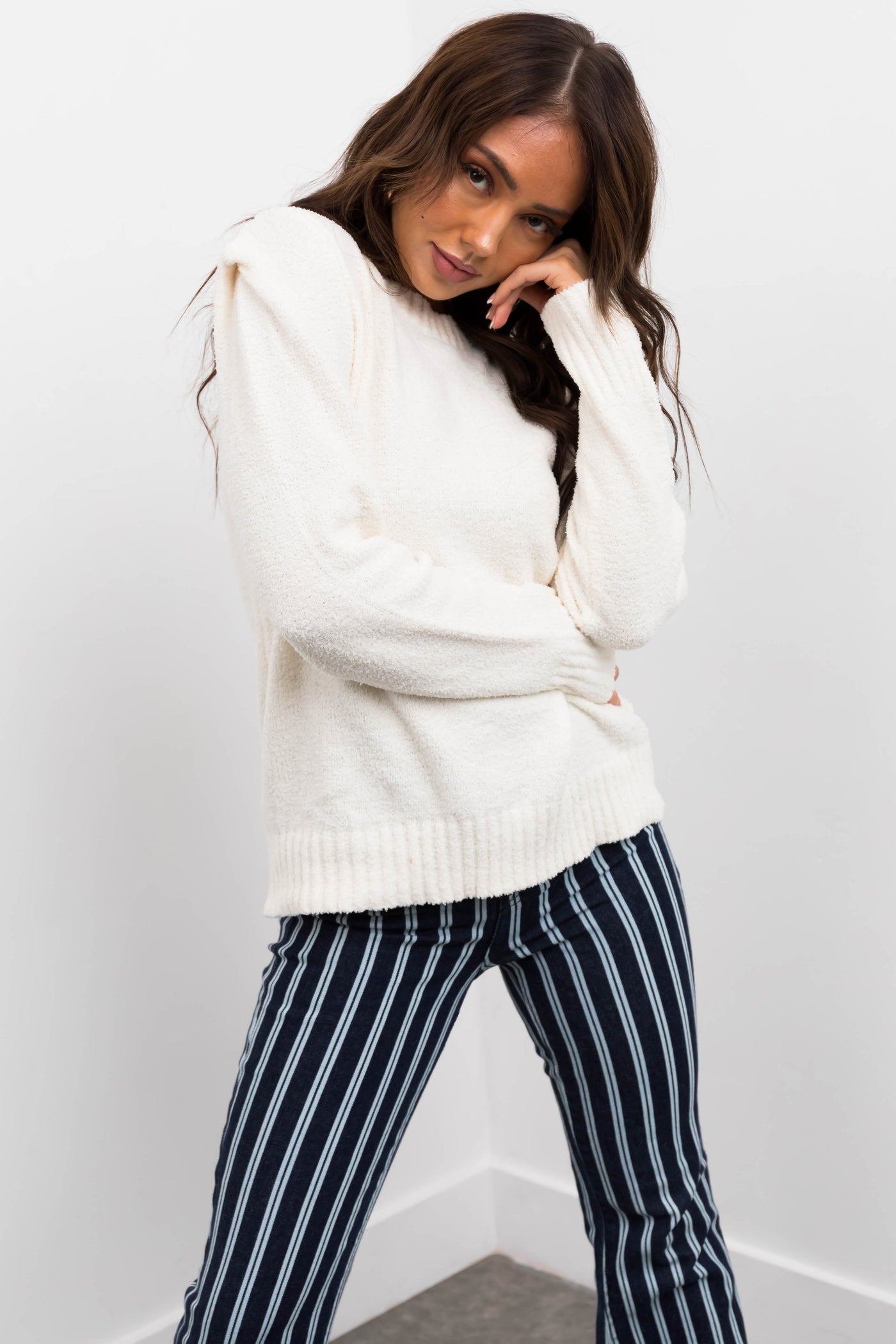 Cream Super Soft Defined Shoulder Sweater