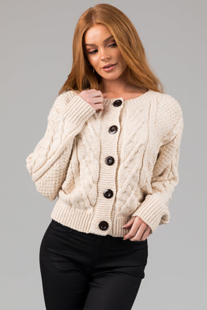Cream Thick Cable Knit Button Cardigan