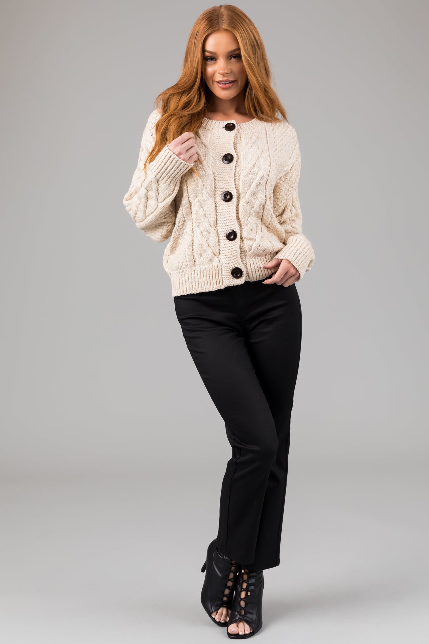Cream Thick Cable Knit Button Cardigan