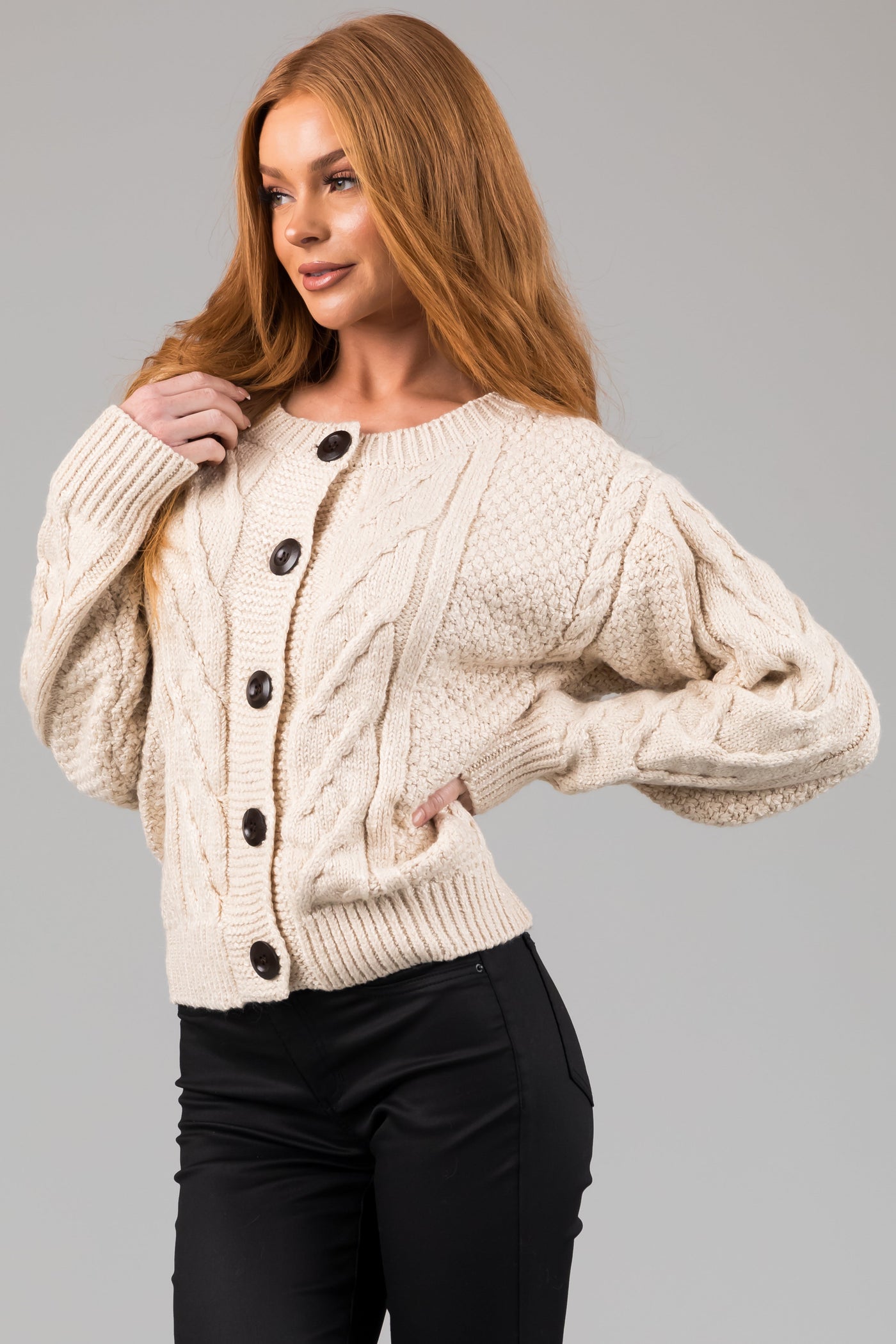 Cream Thick Cable Knit Button Cardigan