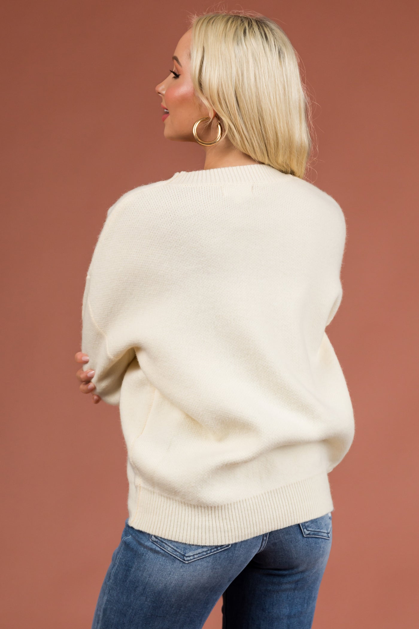 Cream Thick Knit Crew Neck Sweater
