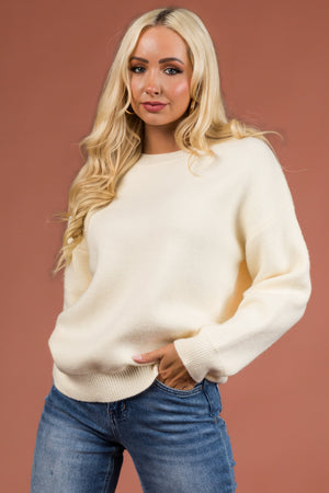 Cream Thick Knit Crew Neck Sweater