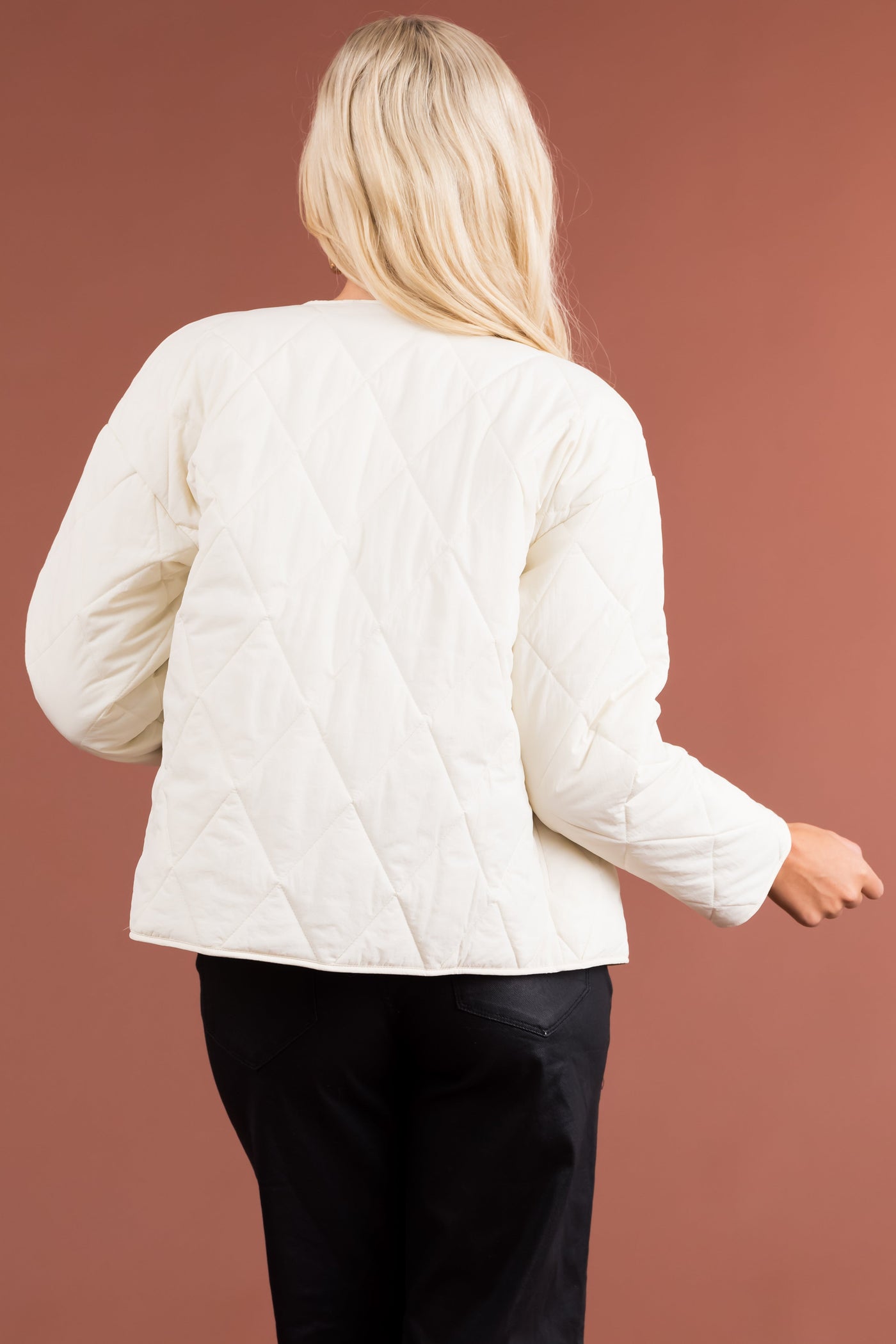 Cream Toggle Button Long Sleeve Quilted Jacket