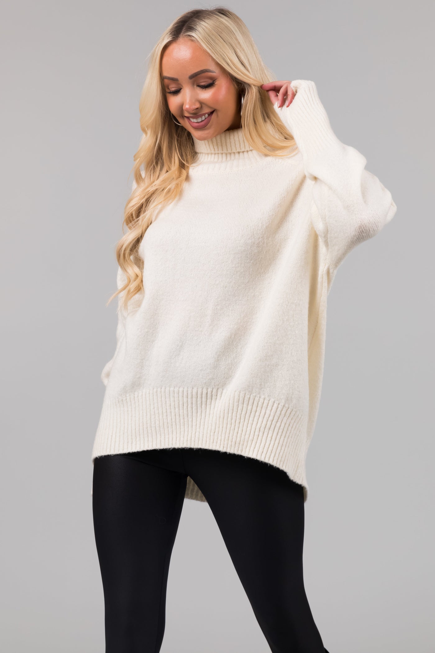 Cream Turtleneck Raglan Sleeve Soft Sweater