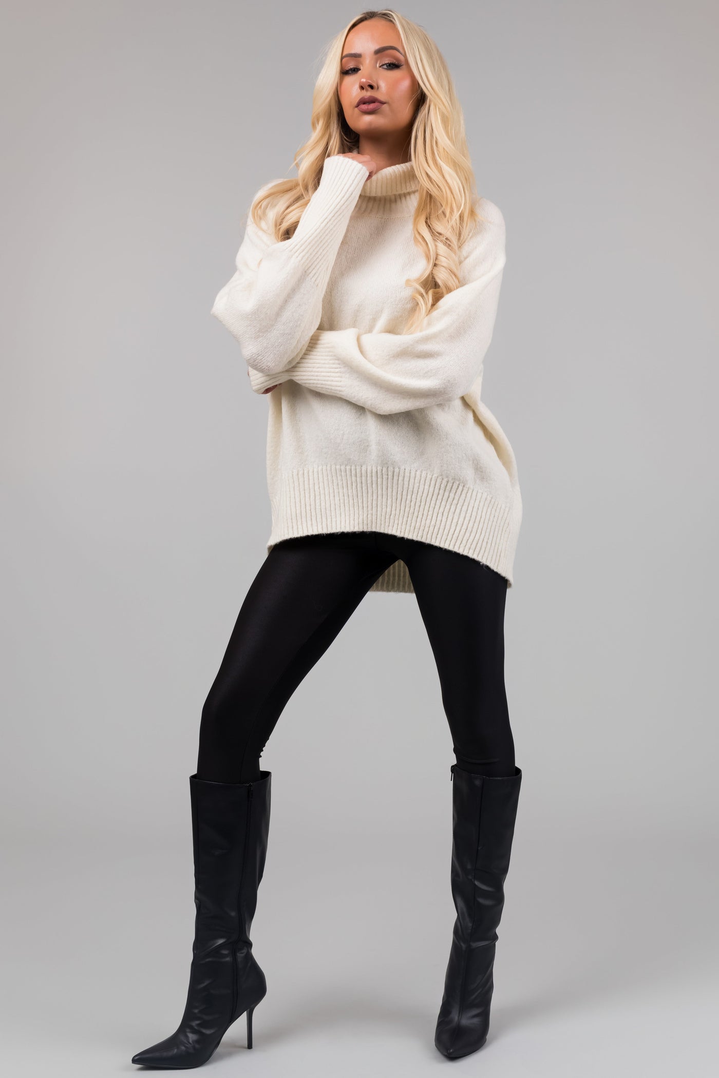 Cream Turtleneck Raglan Sleeve Soft Sweater