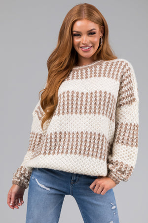 Cream and Coffee Striped Loose Knit Sweater