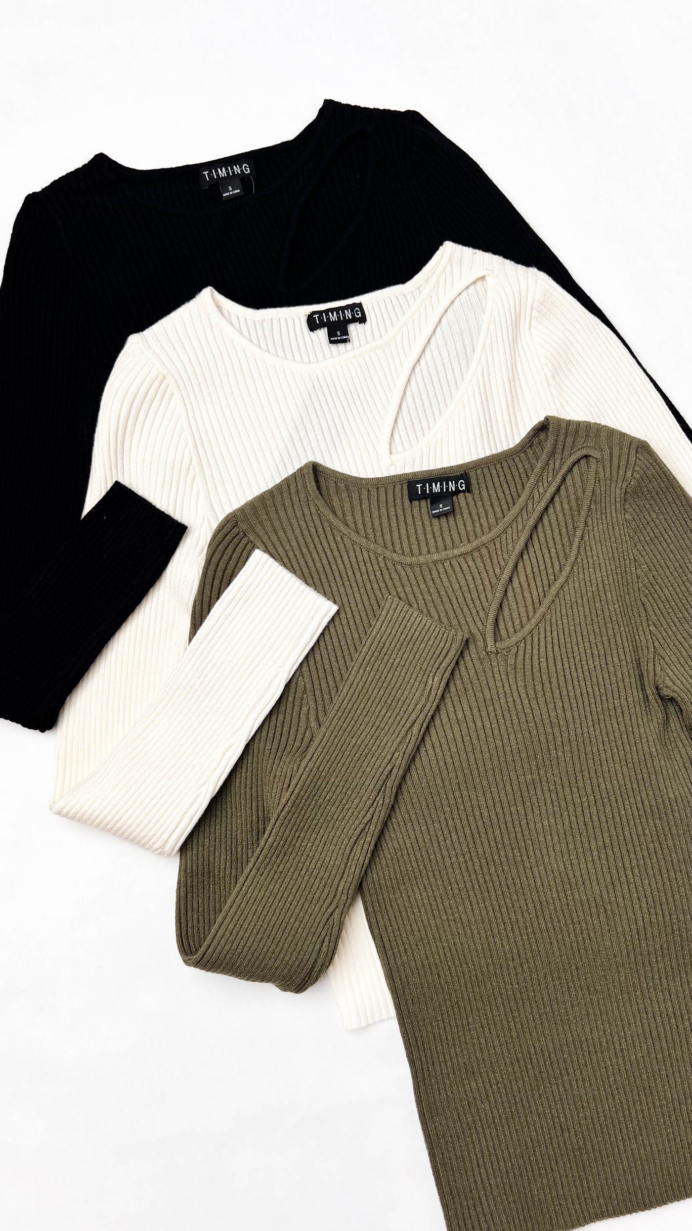 Cream Chest Cut Out Fitted Ribbed Sweater Top