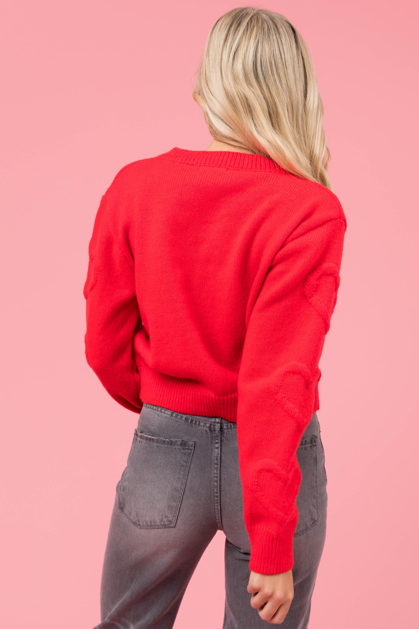 Crimson Textured Heart Button Up Cardigan