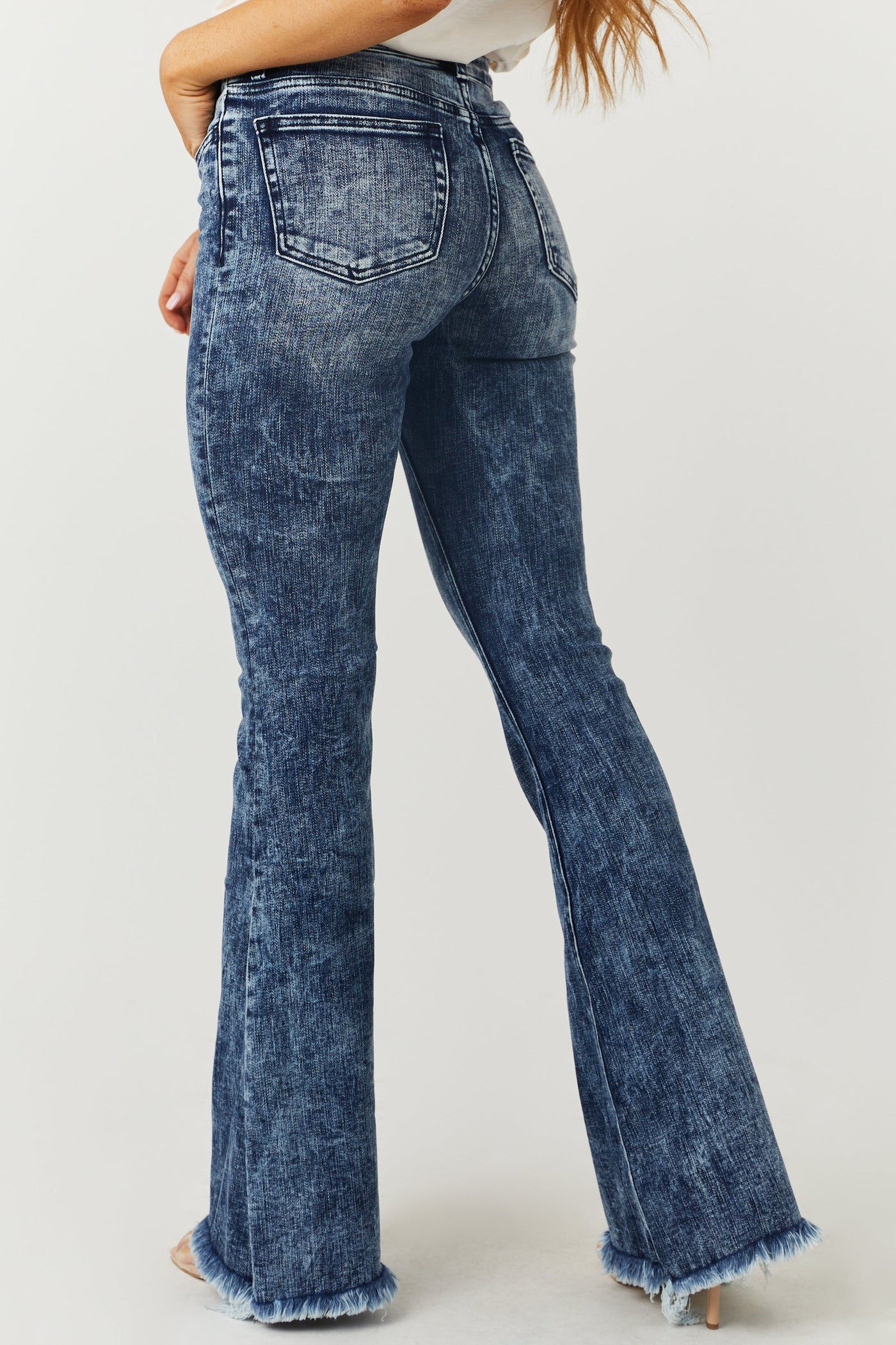 Dark Acid Wash Mid Rise Flare Jeans