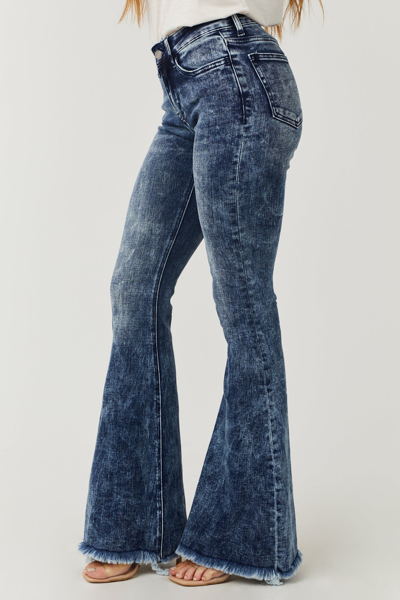 Dark Acid Wash Mid Rise Flare Jeans