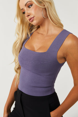 Dark Lavender Square Neck Thick Knit Tank Top