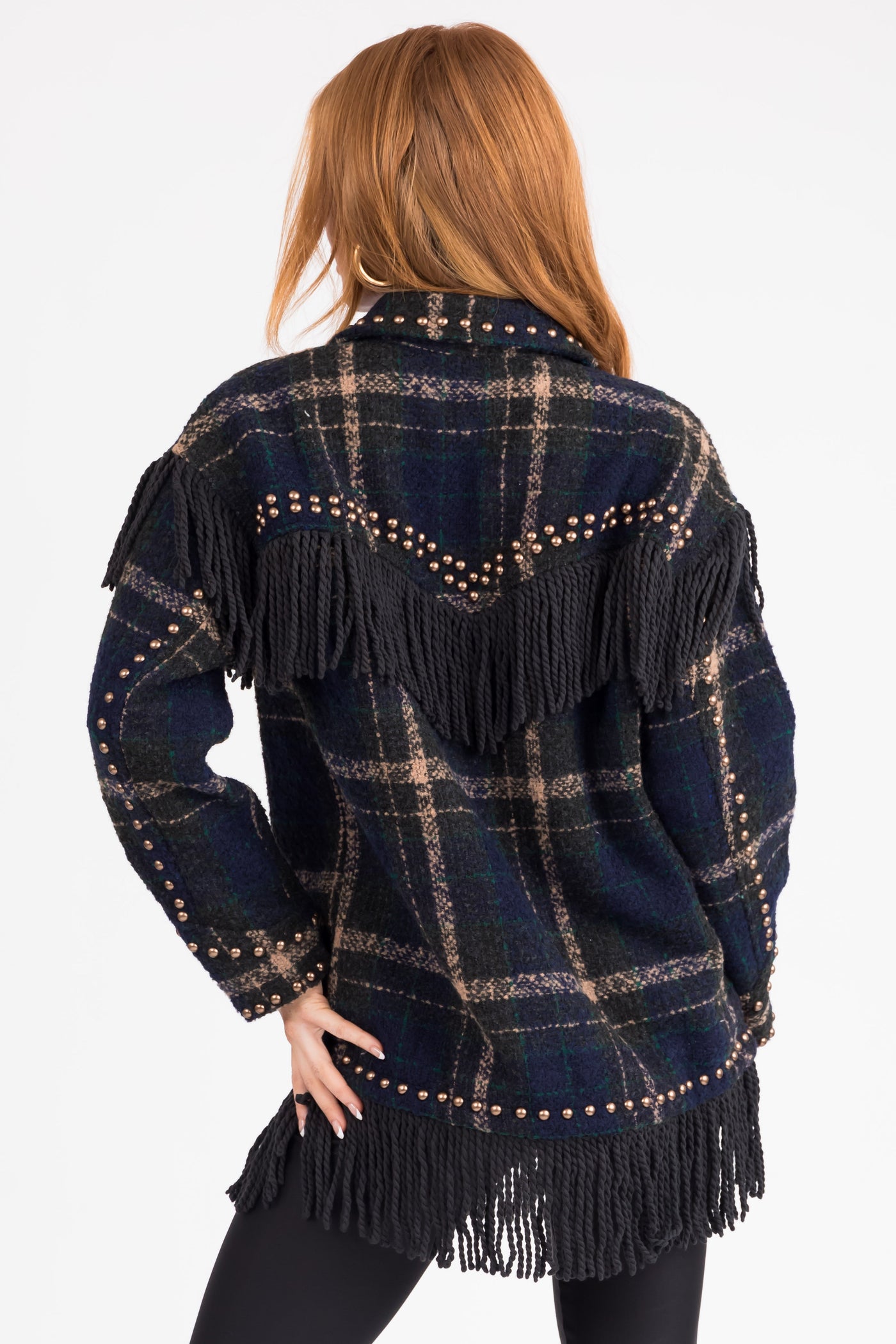 Dark Spruce Plaid Jacket with Fringe