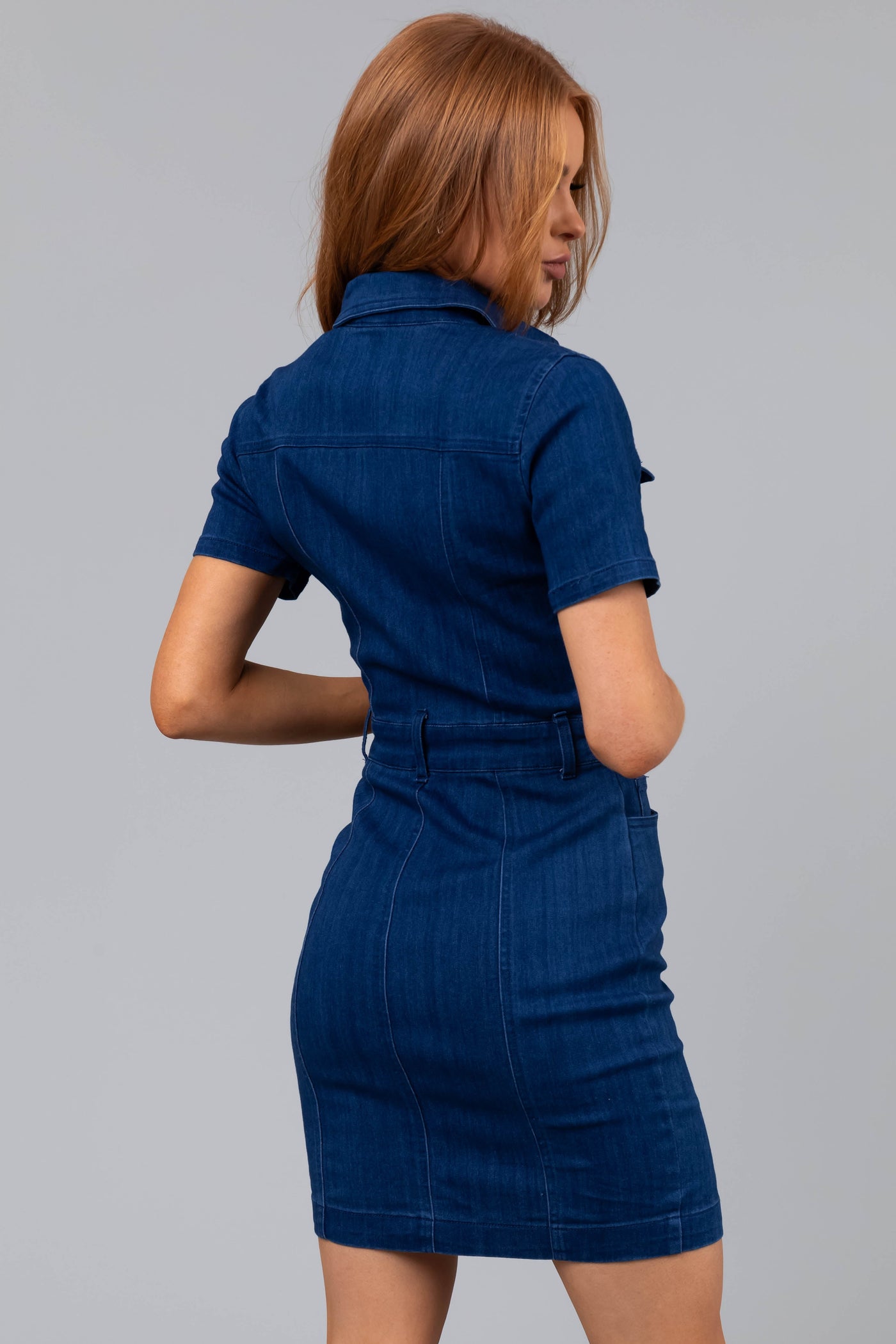 Dark Wash Button Front Mini Denim Dress