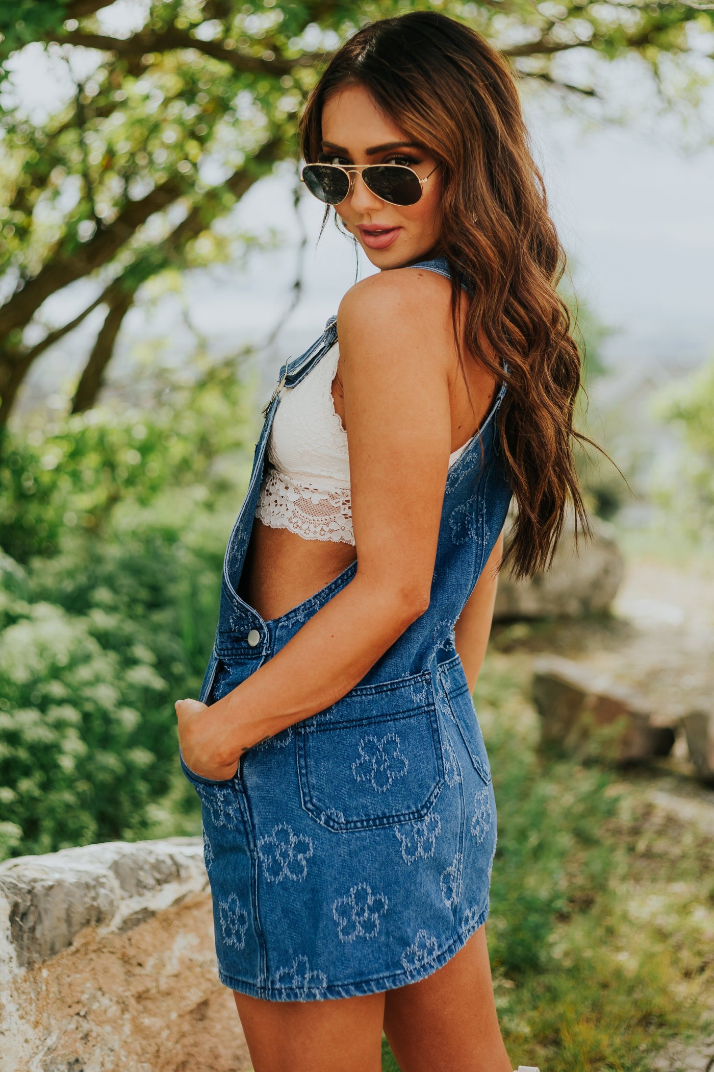 Dark Wash Distressed Daisy Denim Overall Dress