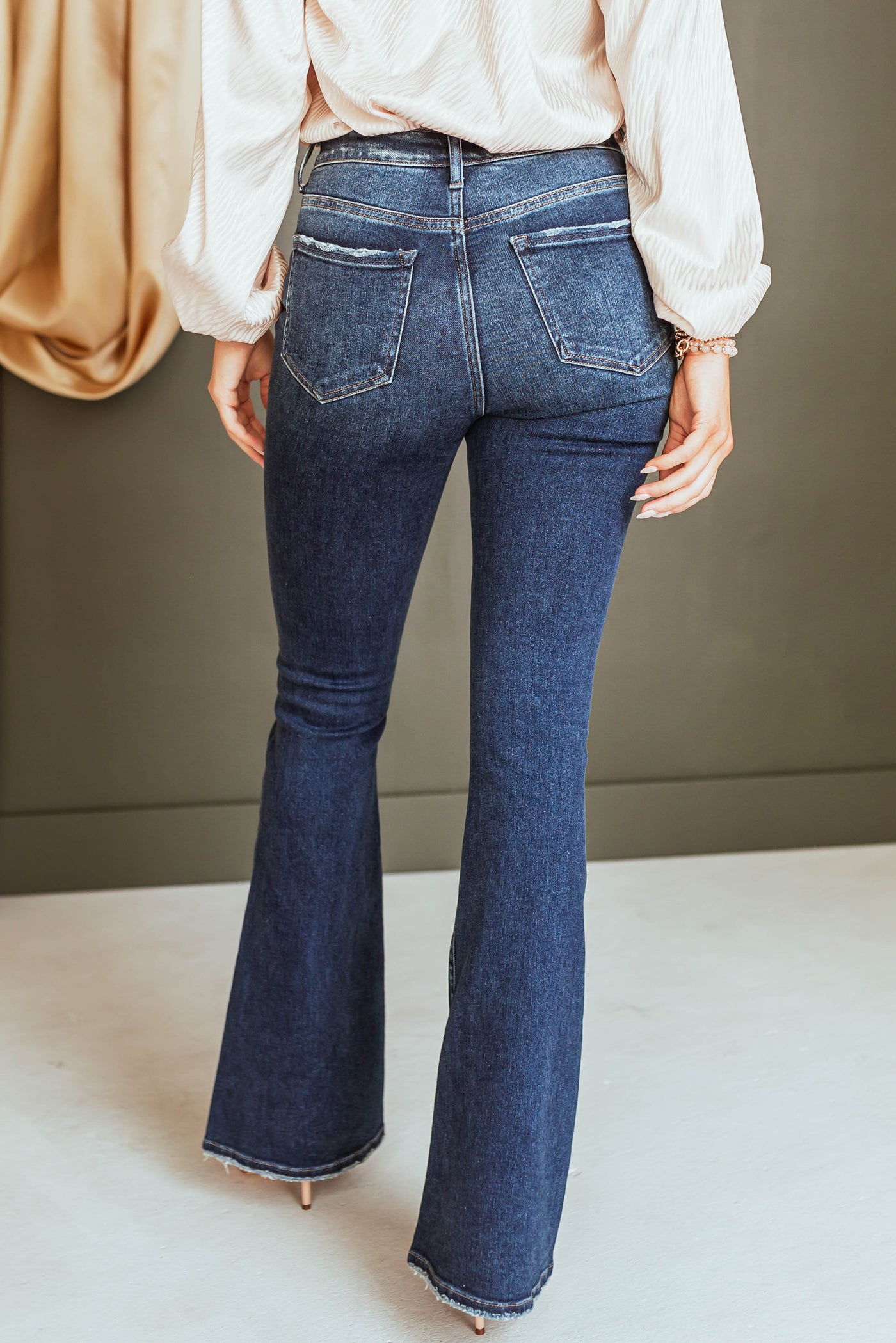 Dark Wash High Rise Flare Denim Zipper Fly Jeans