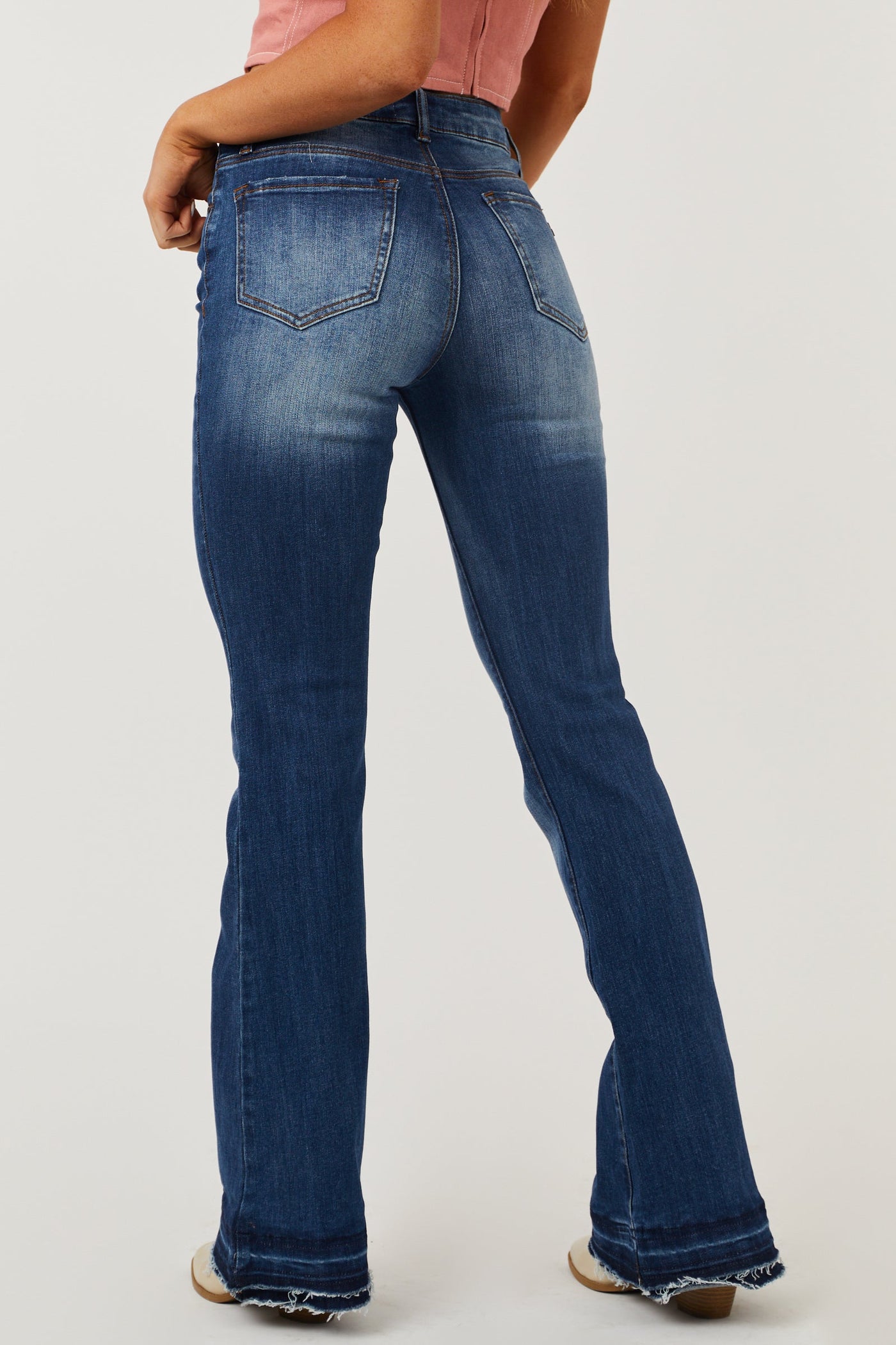 Dark Wash High Rise Tiered Hem Bootcut Jeans