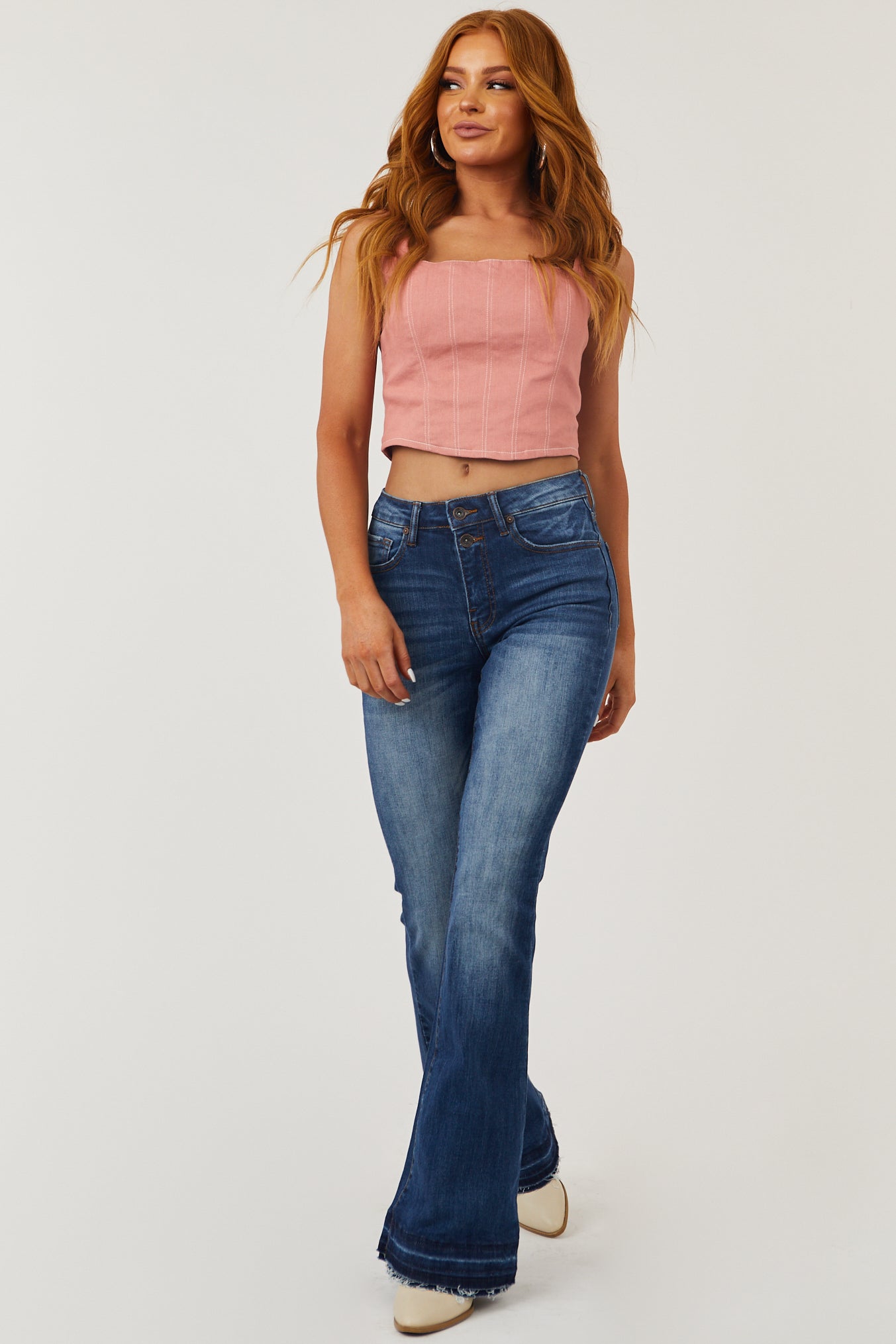 Dark Wash High Rise Tiered Hem Bootcut Jeans