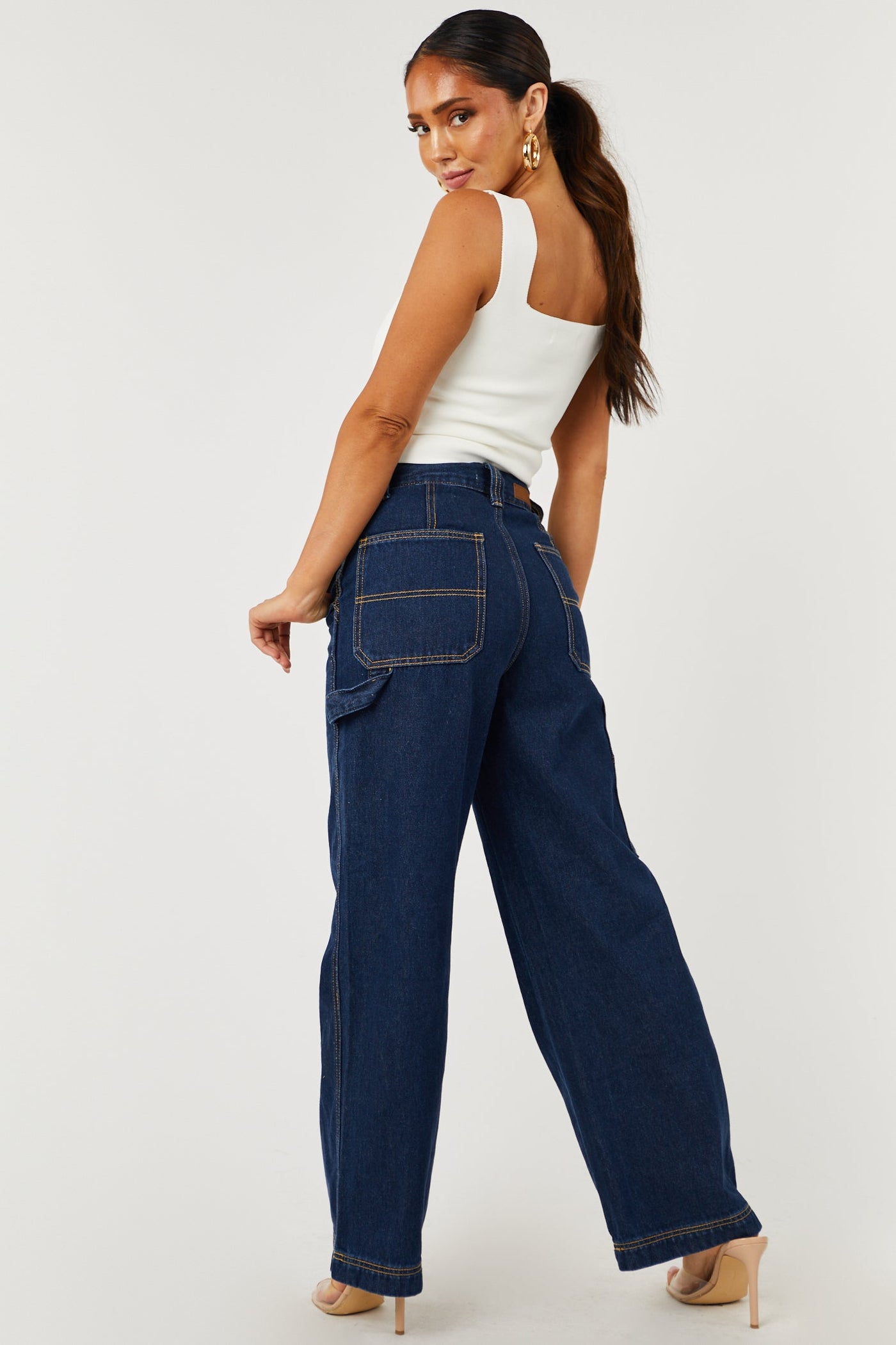 Dark Wash High Rise Wide Leg Carpenter Jeans