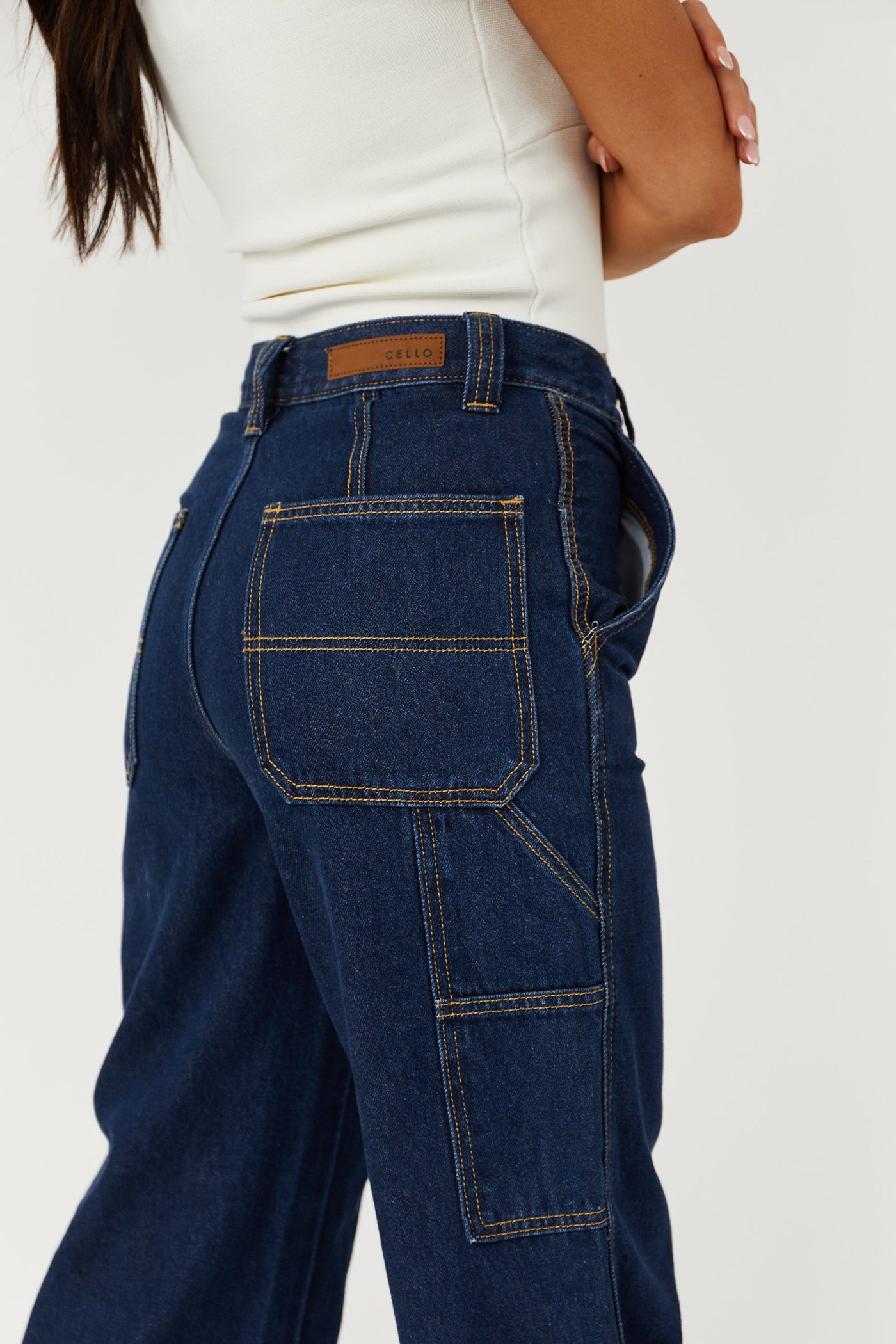 Dark Wash High Rise Wide Leg Carpenter Jeans