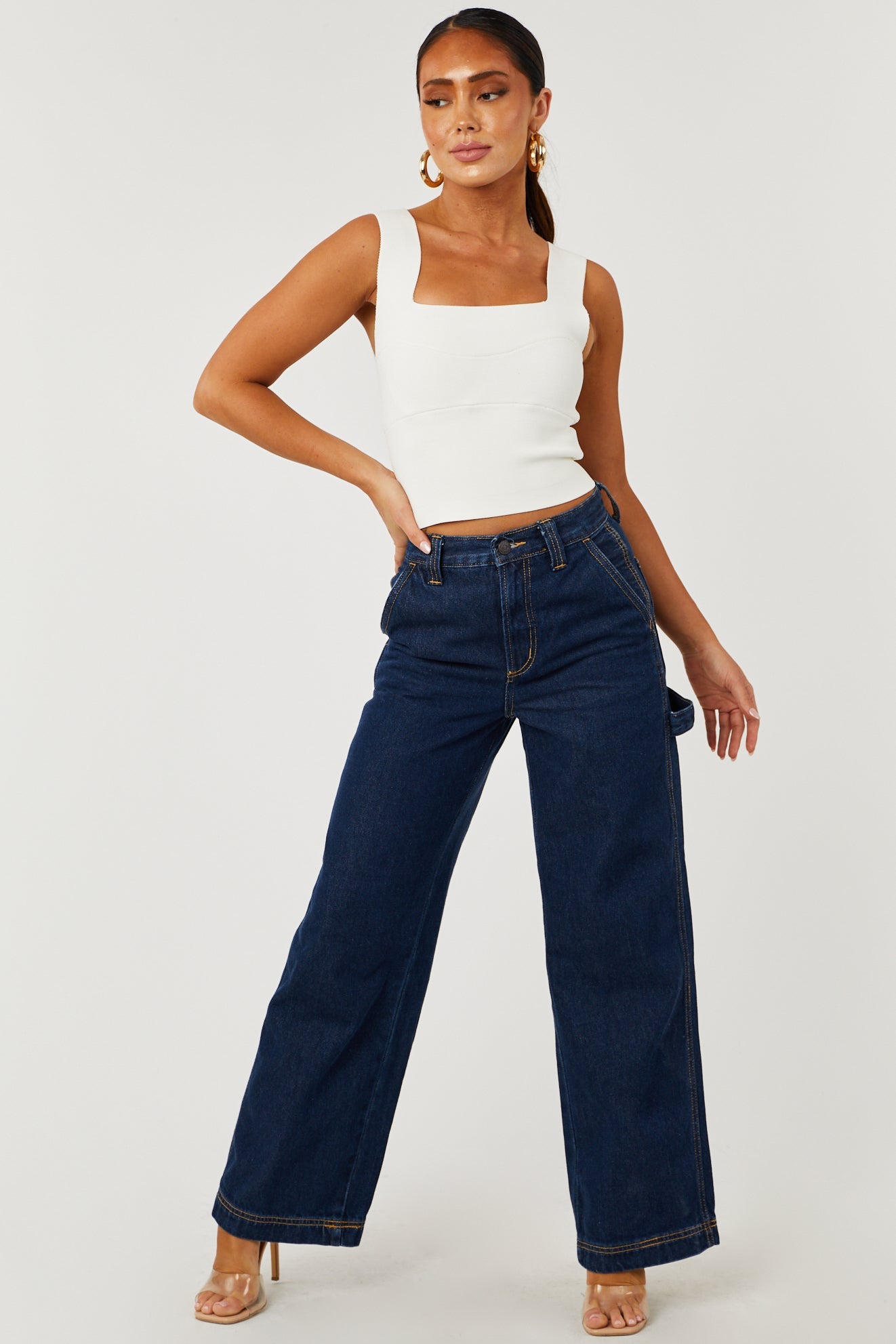 Dark Wash High Rise Wide Leg Carpenter Jeans