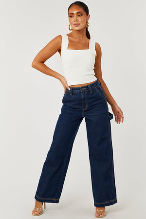Dark Wash High Rise Wide Leg Carpenter Jeans
