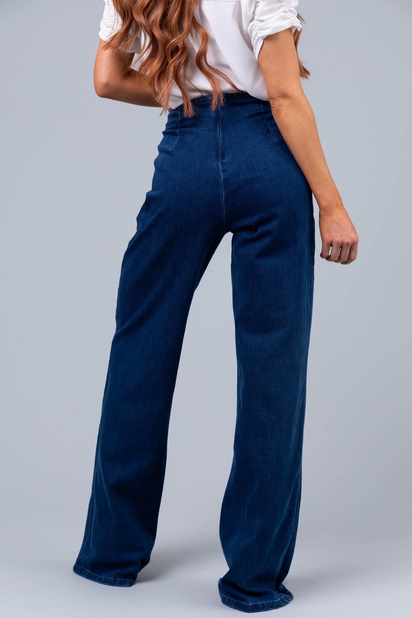 Dark Wash High Waisted Jeans with Front Seam