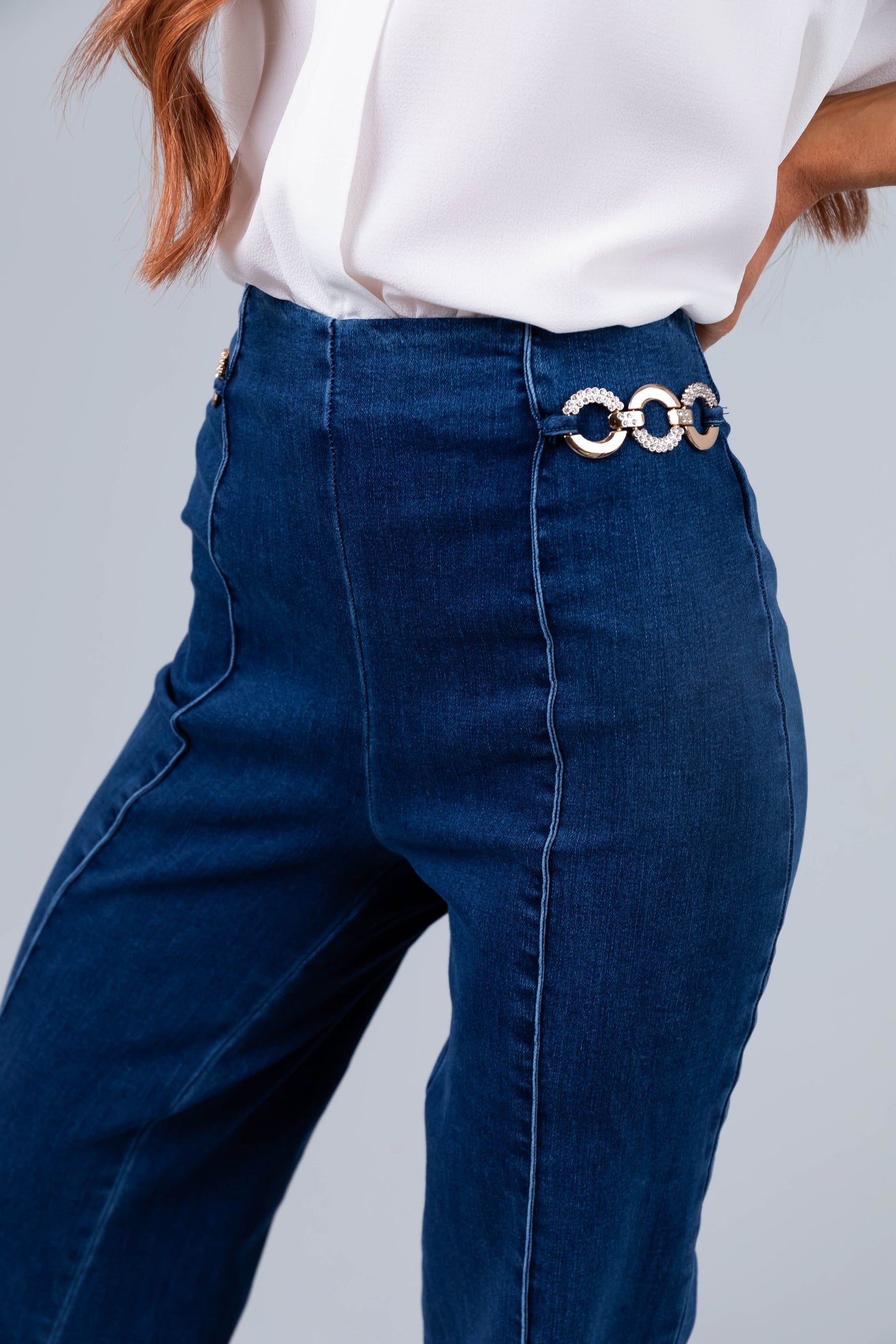 Dark Wash High Waisted Jeans with Front Seam