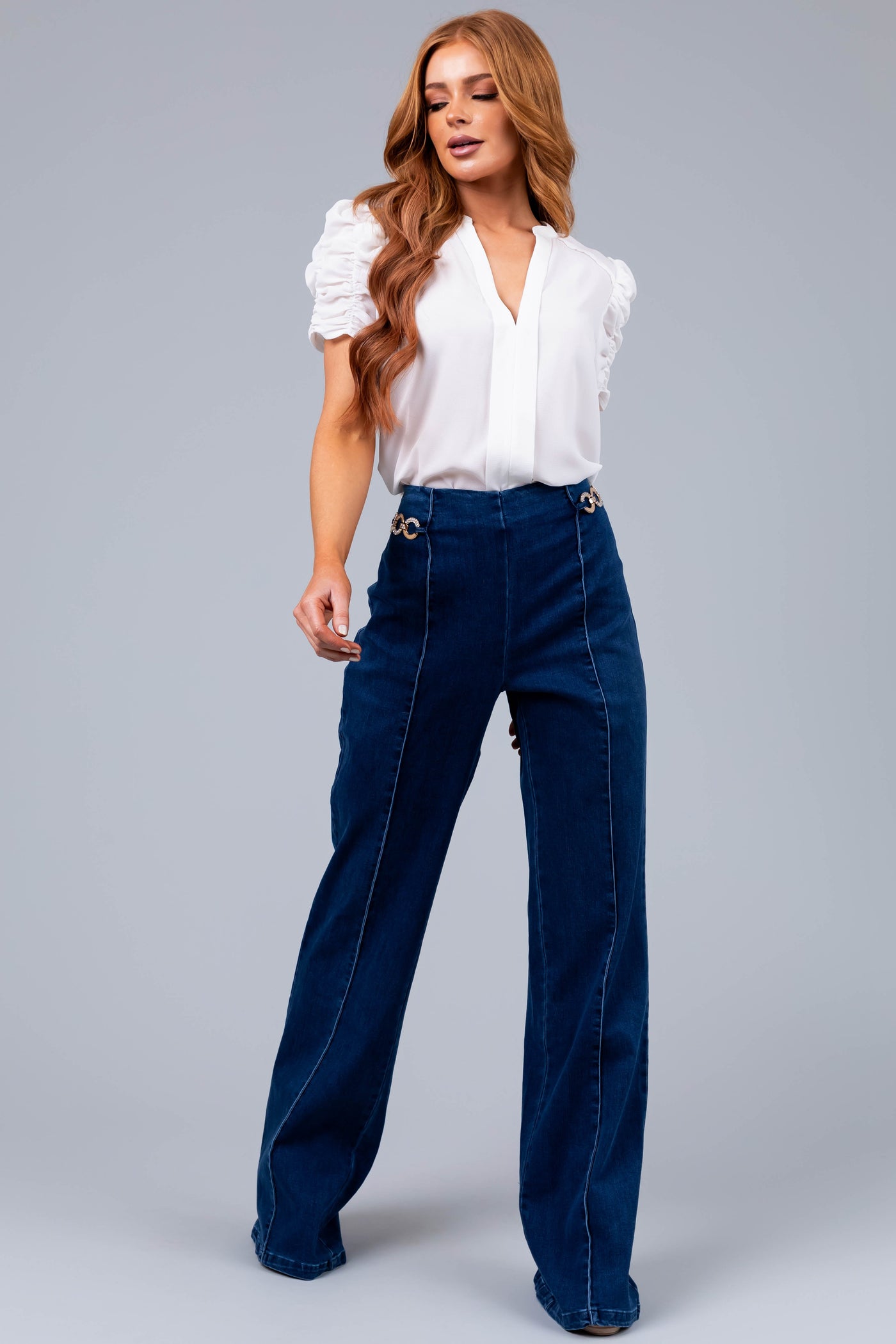 Dark Wash High Waisted Jeans with Front Seam
