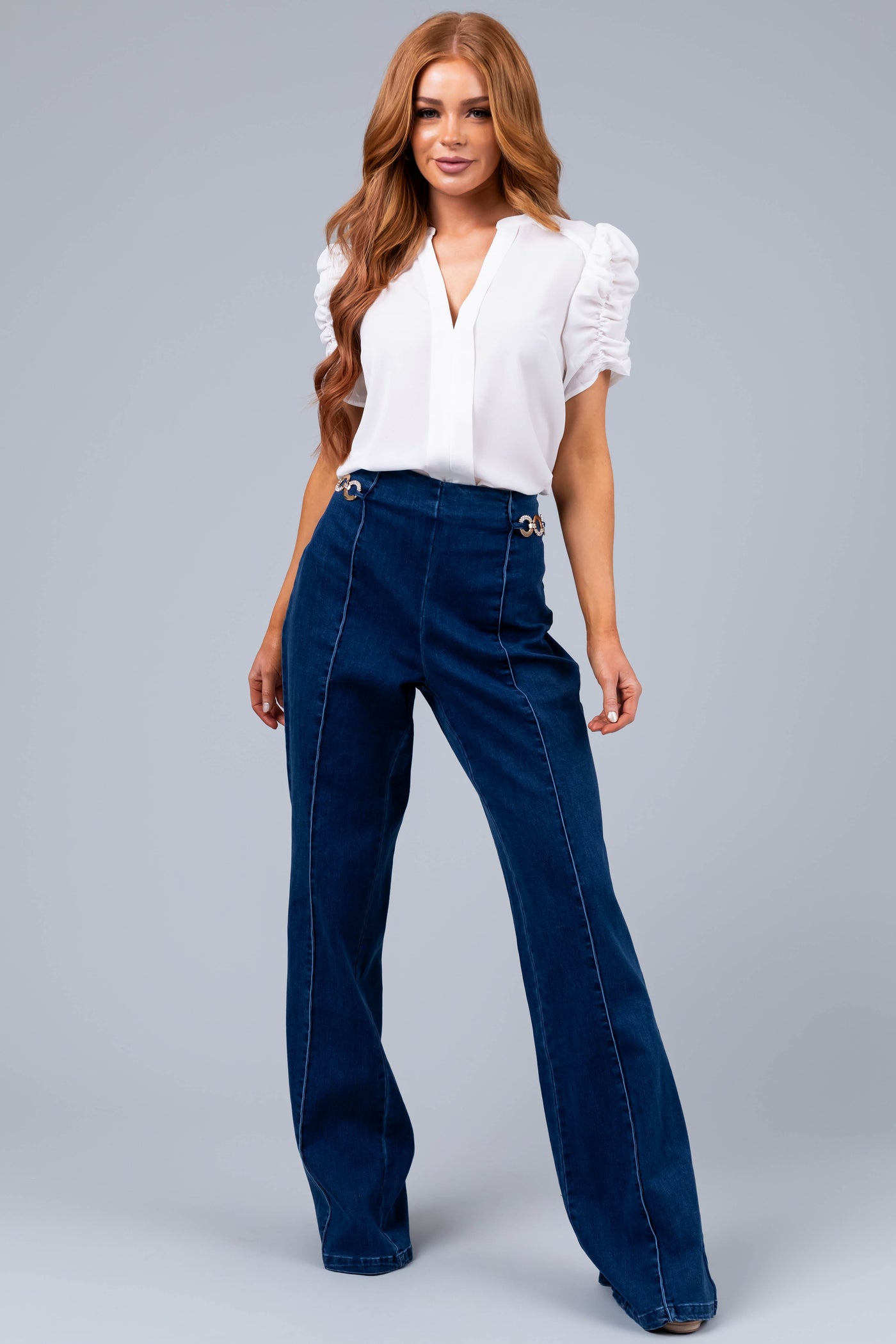 Dark Wash High Waisted Jeans with Front Seam