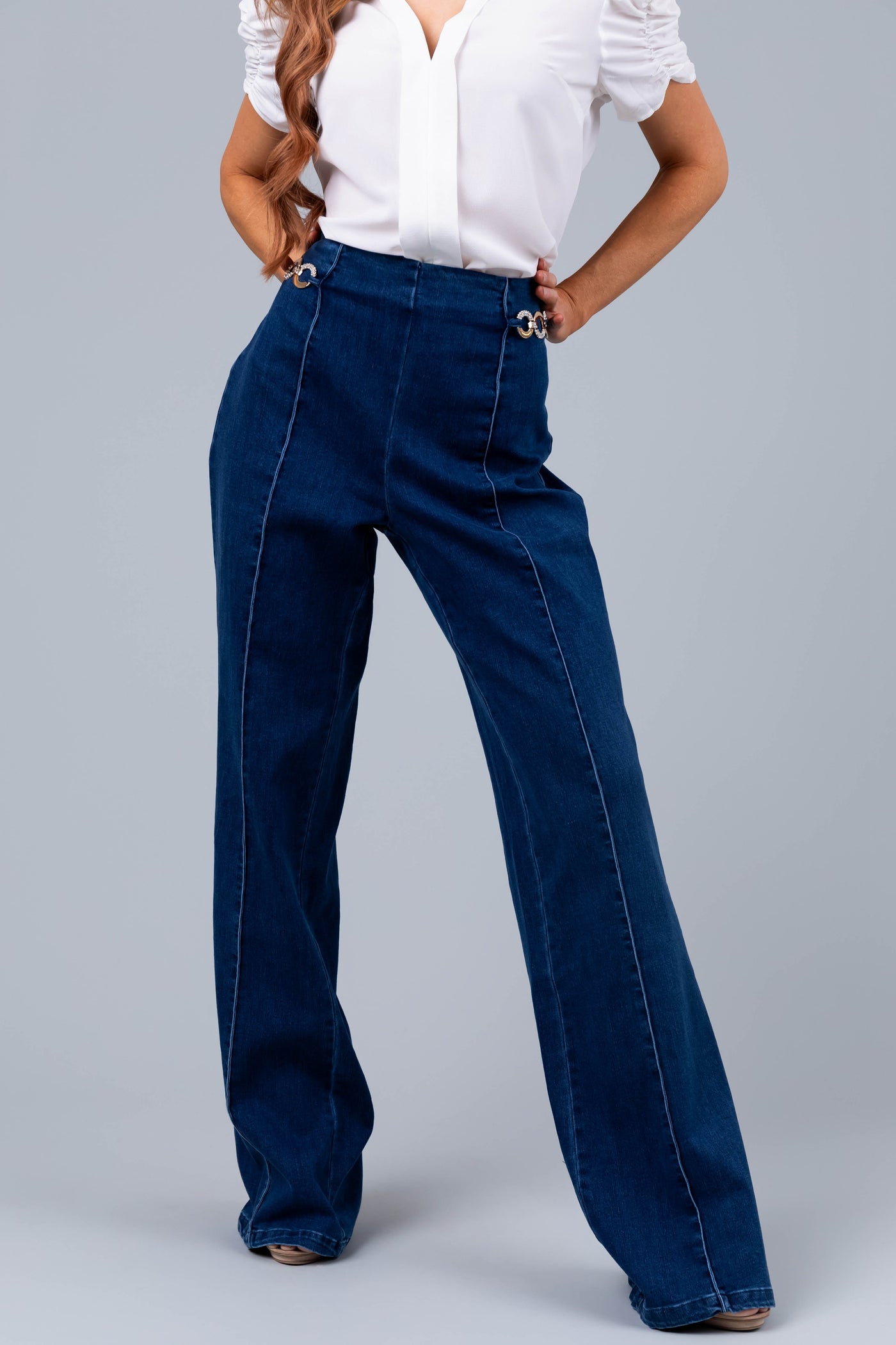 Dark Wash High Waisted Jeans with Front Seam