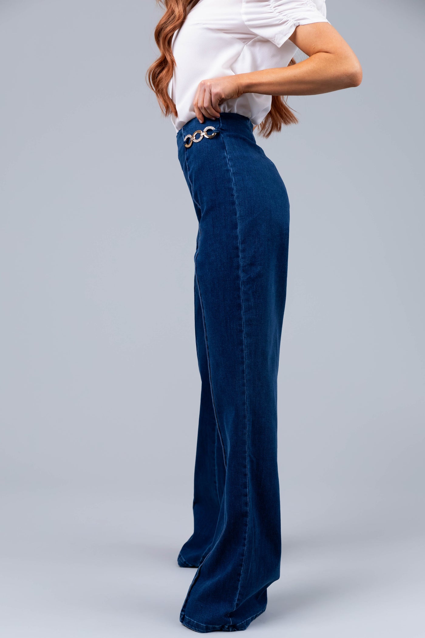 Dark Wash High Waisted Jeans with Front Seam
