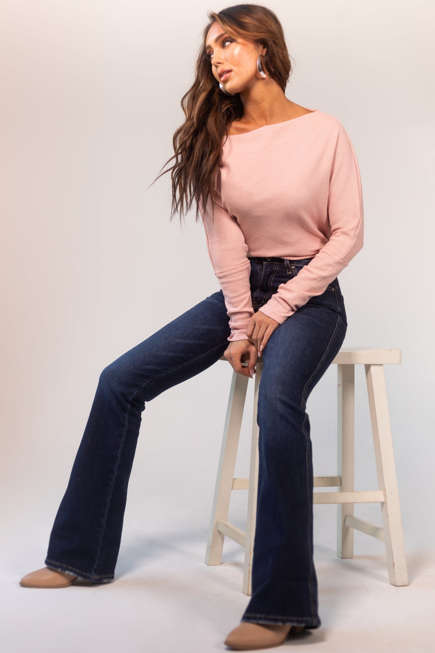 Dark Wash Whiskering Detail Flare Leg Jeans