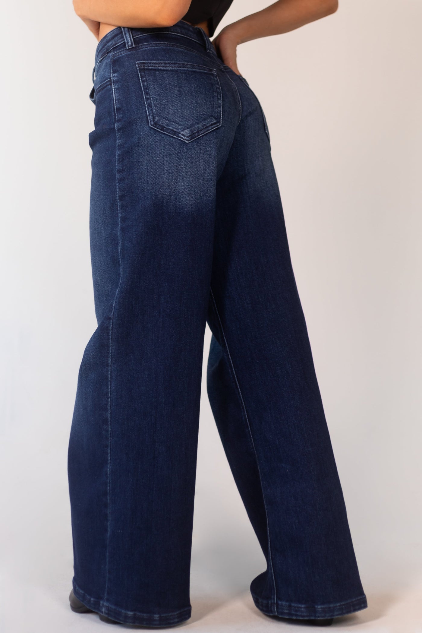 Dark Wash Zipper Fly Wide Leg Jeans