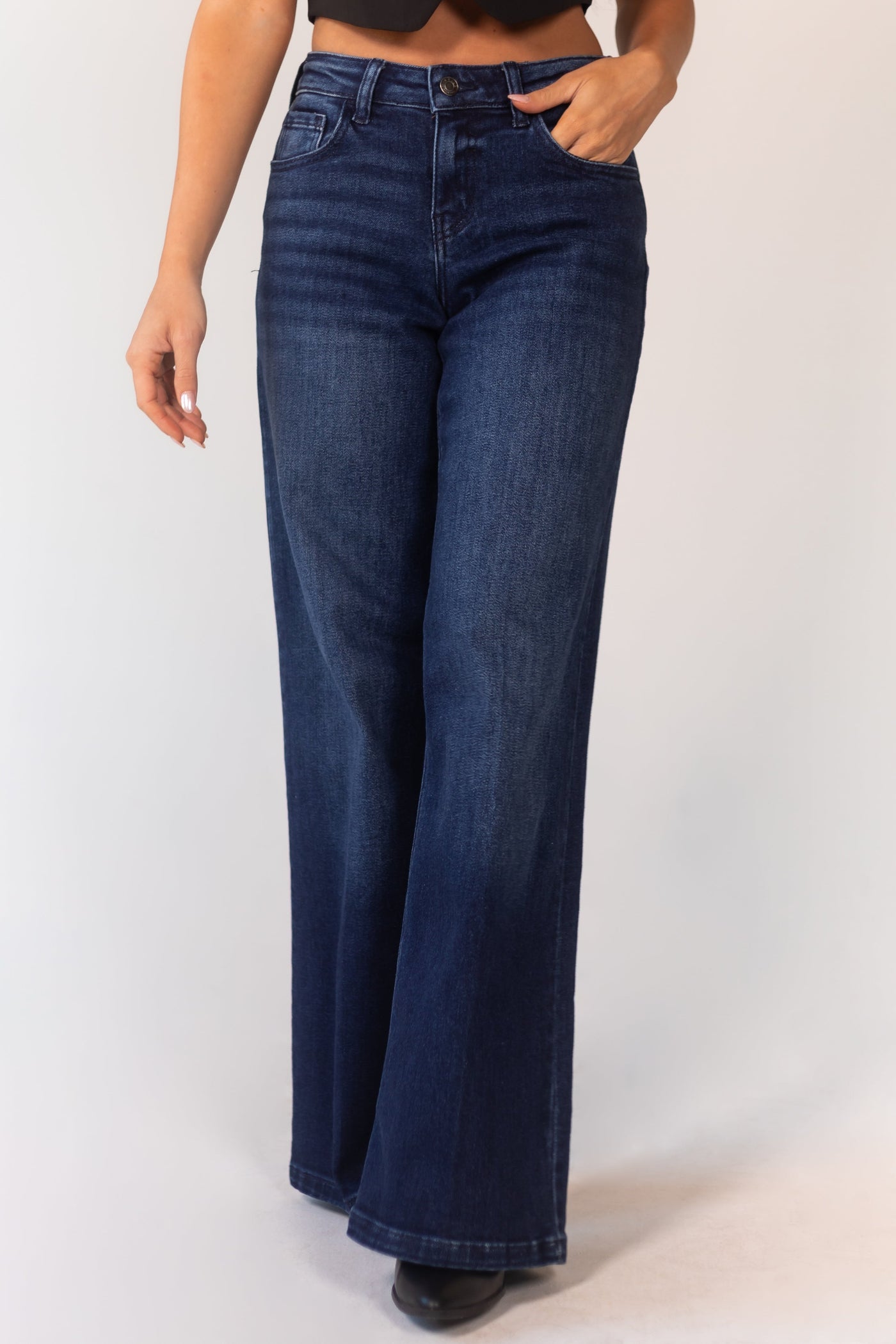 Dark Wash Zipper Fly Wide Leg Jeans