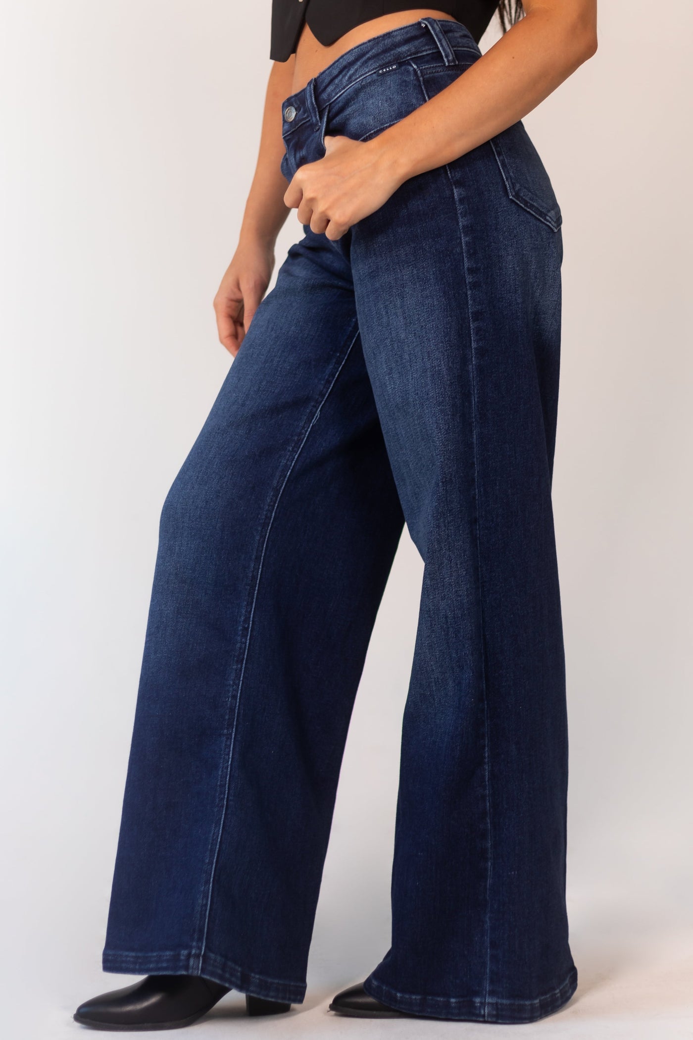 Dark Wash Zipper Fly Wide Leg Jeans