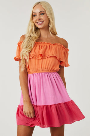 Deep Papaya Colorblock Off the Shoulder Dress