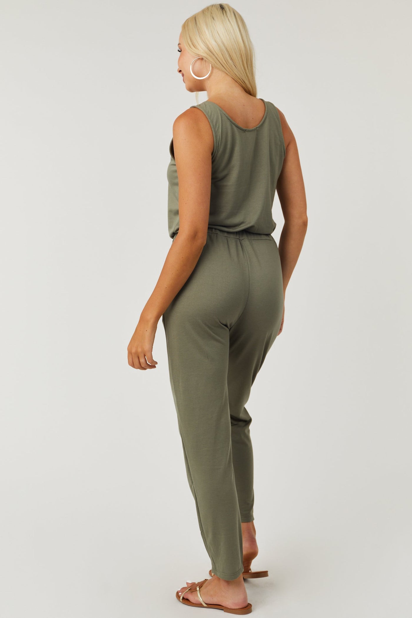 Deep Sage Sleeveless Scoop Neck Knit Jumpsuit