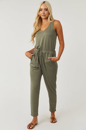 Deep Sage Sleeveless Scoop Neck Knit Jumpsuit