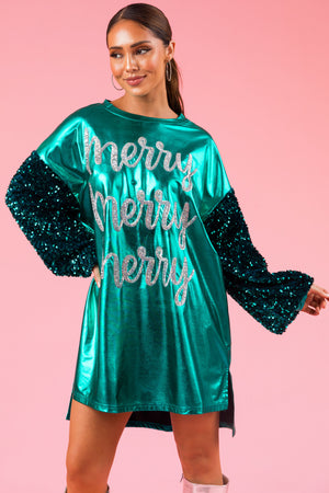 Deep Turquoise 'Merry Merry Merry' Sequin Mini Dress