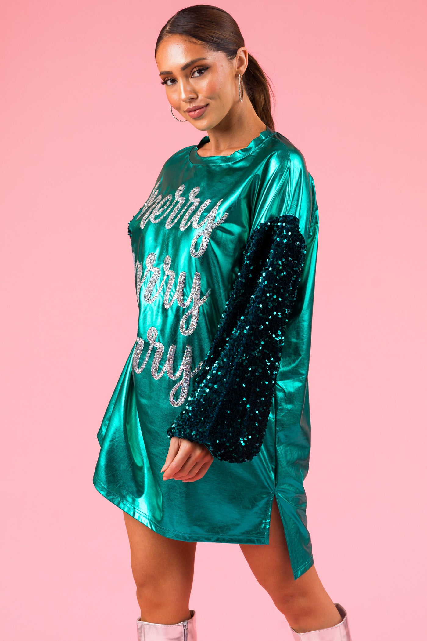 Deep Turquoise 'Merry Merry Merry' Sequin Mini Dress