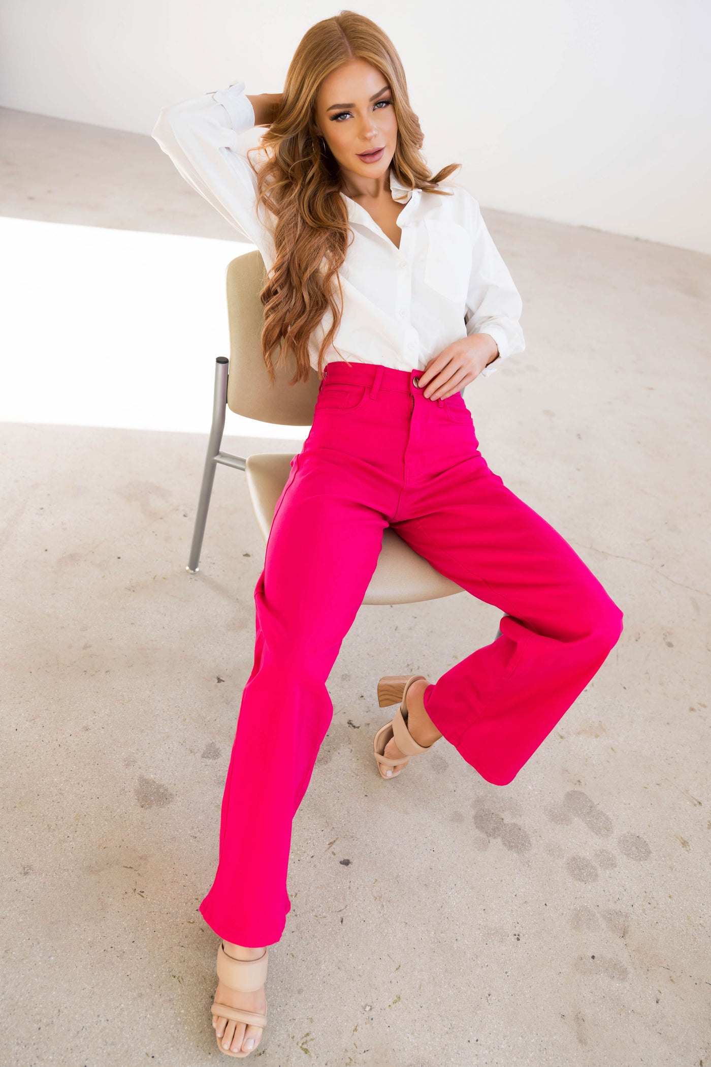 Denim Zone Hot Pink Super Stretchy Wide Leg Jeans