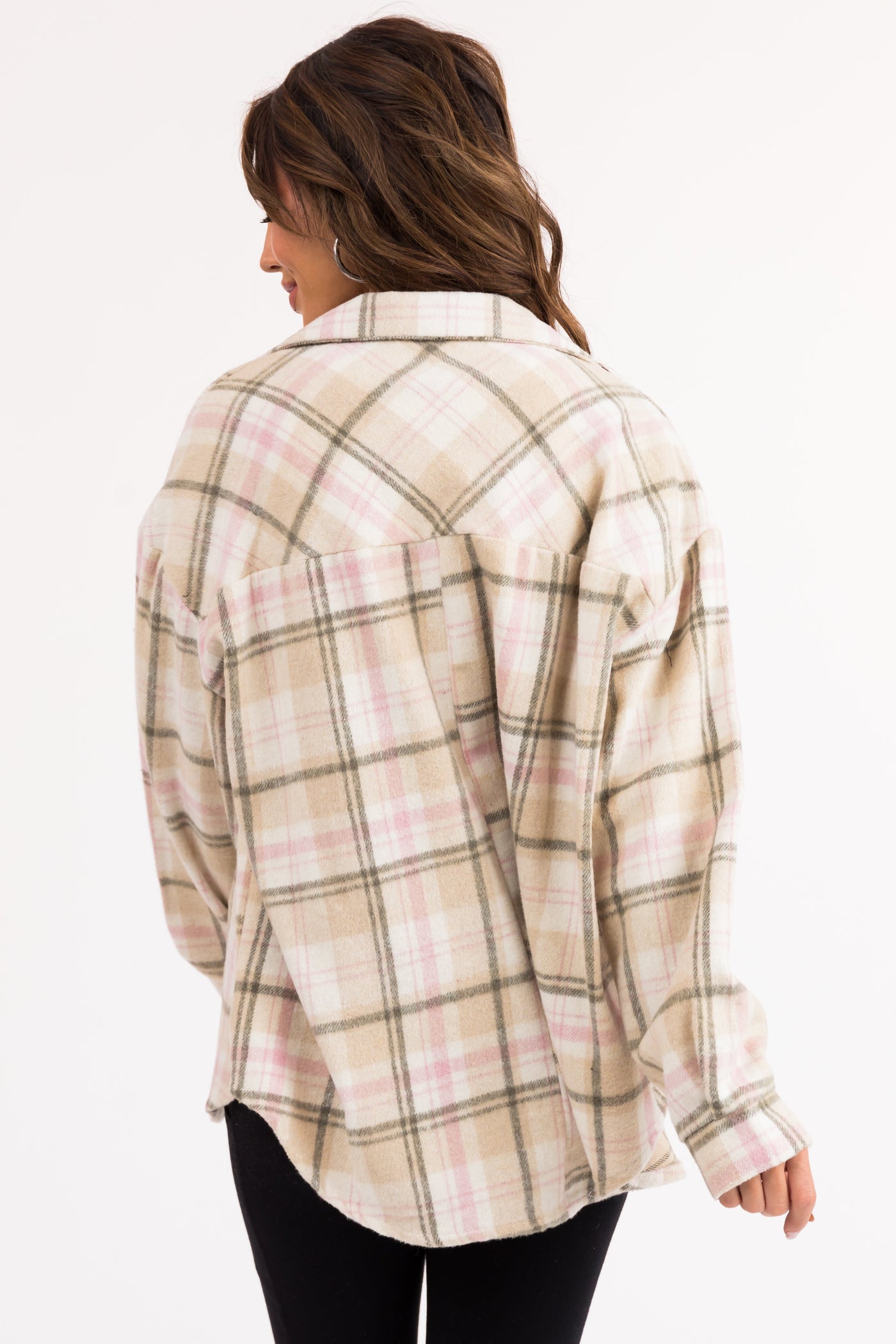Desert Sand and Pink Plaid Button Up Shacket