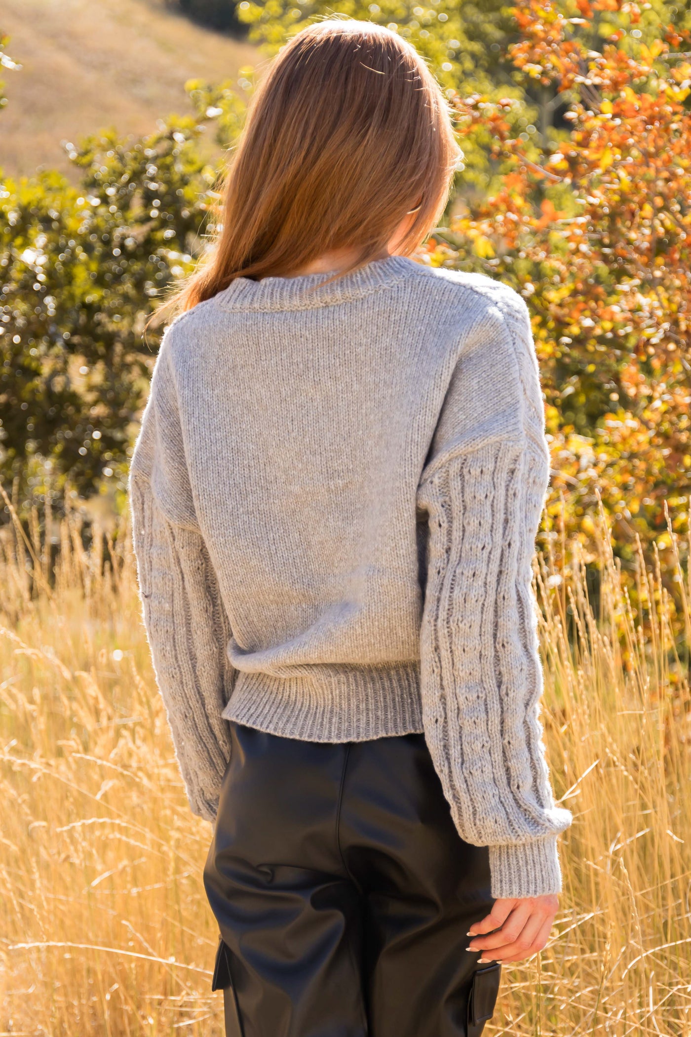 Dove Grey Notch Neck Cable Knit Sweater