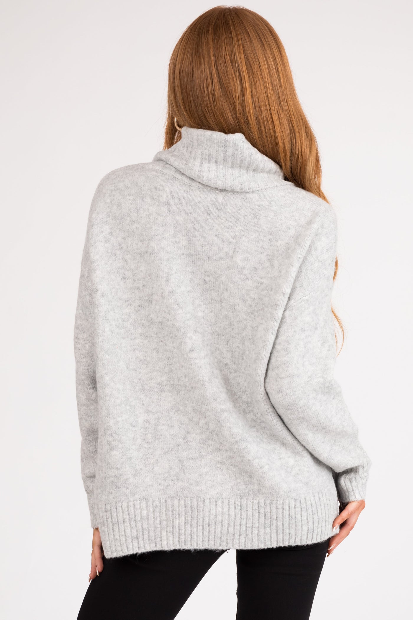 Dove Grey Wide Turtleneck Side Slit Sweater