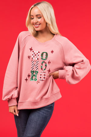 Dusty Blush 'Ho Ho Ho' Christmas Pullover